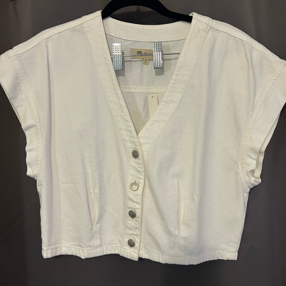 Madewell Cream Notched Collar Cropped Button Down Shirt